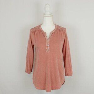 Lucky Brand Women's XS Dusty Rose 3/4 Sleeve Embroidered Tunic Length Blouse